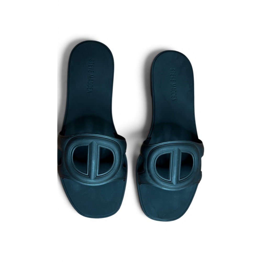 Steve Madden Black Rubber Cutout Slide Flat Sandals NWOT
